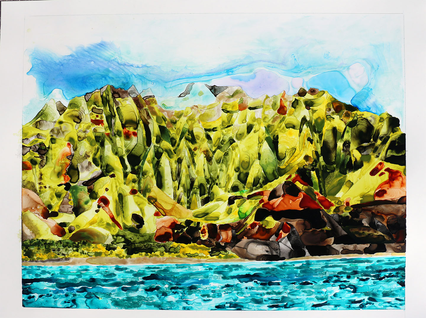 acrylic abstract original painting of NaPali coast
