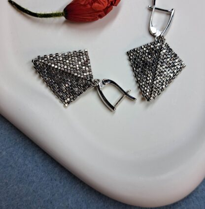 Handmade geometric platinum color drop earrings